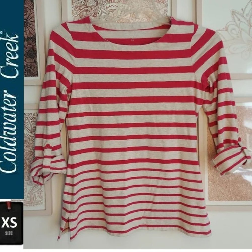 🎁10/$25- Coldwater Creek Pink and light gray stretch top, size XS, Wide neck